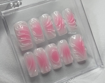 Bubble Pink Press On Nails | Aura + 3D Designs | Hand Painted Gel Nails | Haiinails