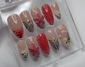 Coral Fever Press On Nails | 3D Flower + Design | Hand Painted Gel Nails | Haiinails