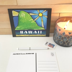 Mokoli&#39;i (Chinaman&#39;s Hat), Hawaiian Postcard, Postcard Art, Hawaii Postcard, Aloha Postcard, Painting on a Postcard, Collectable Postcard