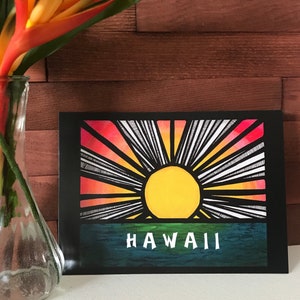 Brilliant Sun Postcard, Hawaiian Postcard, Postcard Art, Hawaii Postcard, Aloha Postcard, Painting on a Postcard, Collectable Postcard