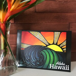 Sunset Surf Postcard, Hawaiian Postcard, Postcard Art, Hawaii Postcard, Aloha Postcard, Painting on a Postcard, Collectable Postcard