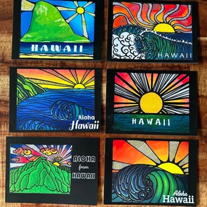 Set of 6 Postcards, Hawaiian Postcard, Postcard Art, Hawaii Postcards, Aloha Postcards, Painting on a Postcard, Collectable Postcard