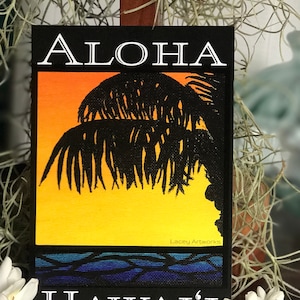 Sunset Palm Postcard - Sunset Palm Painting Postcard Art Hawaiian Postcards Aloha Postcards