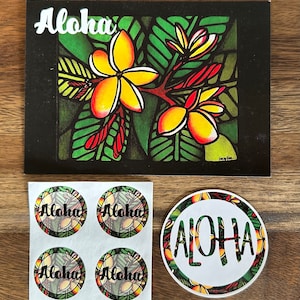 Plumeria Postcard and Sticker Bundle Pack, Pack of 3