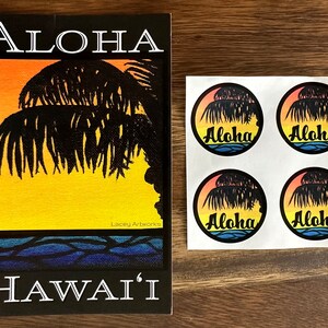 Sunset Palm Tree Postcard and Sticker Bundle Pack, Pack of 2
