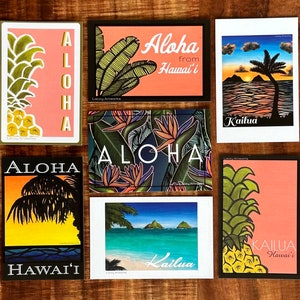 Set of 7 Postcards, Hawaiian Postcard, Postcard Art, Hawaii Postcards, Aloha Postcards, Painting on a Postcard, Collectable Postcard