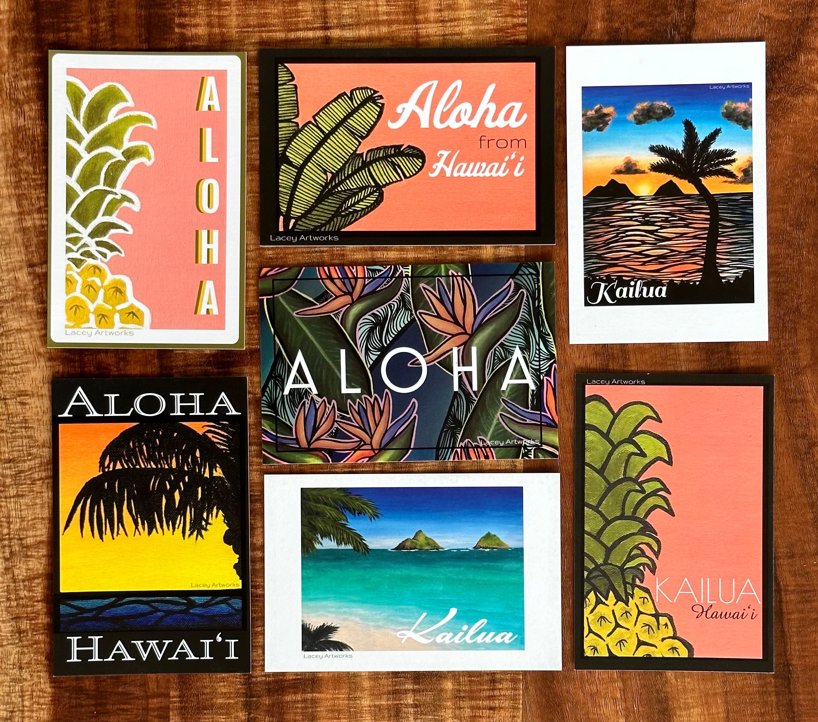 Set of 7 Postcards, Hawaiian Postcard, Postcard Art, Hawaii