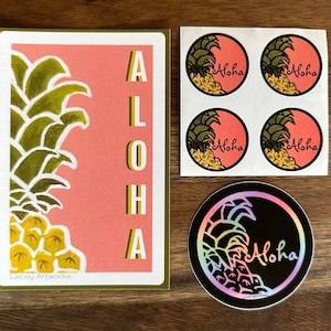 Tropical Pineapple Postcard and Sticker Bundle Pack, Pack of 3