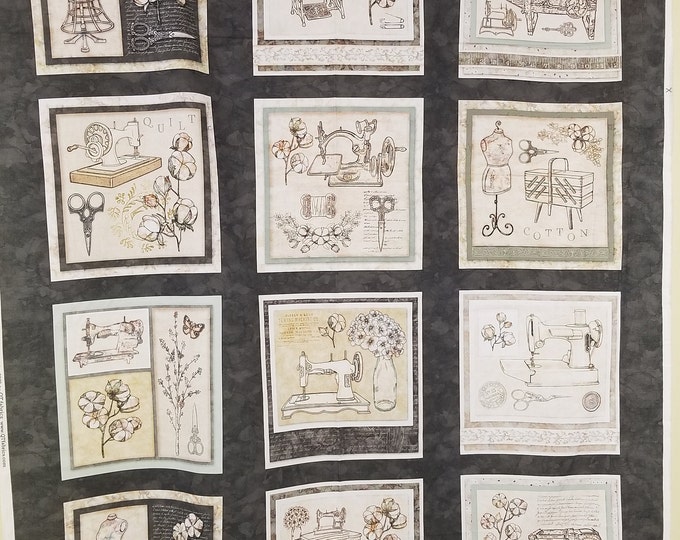 Vintage Sewing Quilt Panel Antique Sewing Machine Fabric Panel