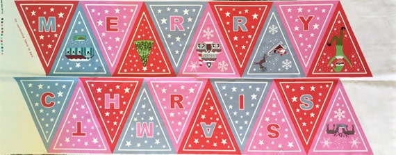 Happy Christmas Bunting Cotton Quilting Panel Fabric