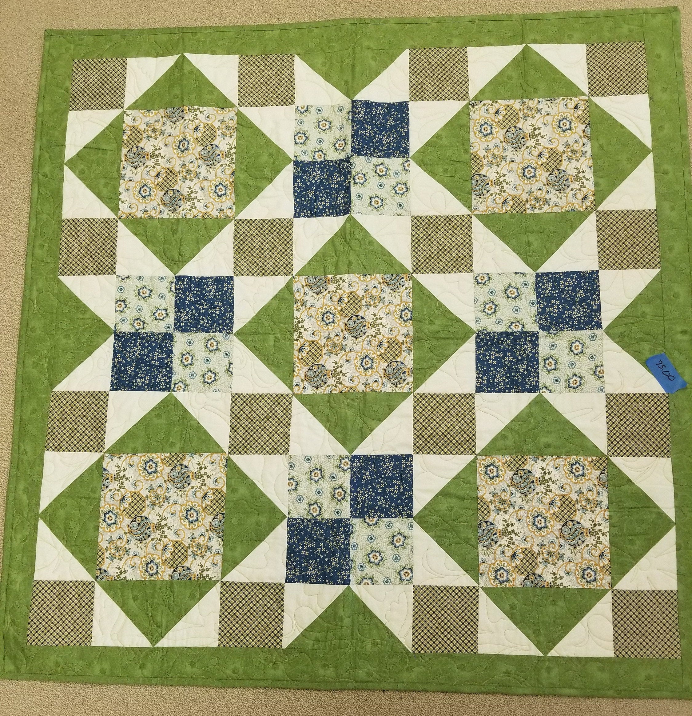 Green Diamond 4Patch Handmade Quilt Homemade Quilt 48 Etsy
