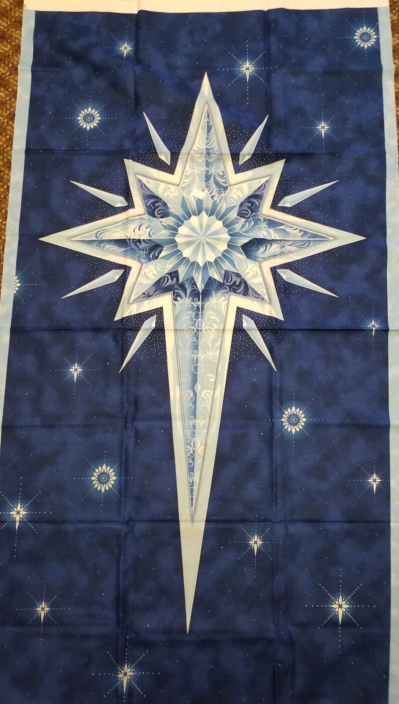 Christmas Star Quilt Panel Bethlehem Star Fabric Panel Blue Etsy