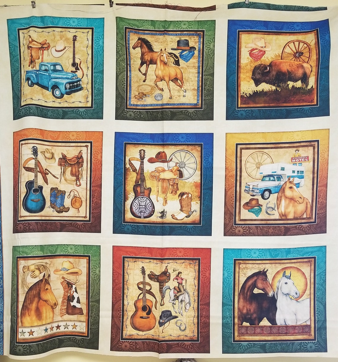 Cowboy Quilt Panel Cowboy Themed Fabric Panel Etsy