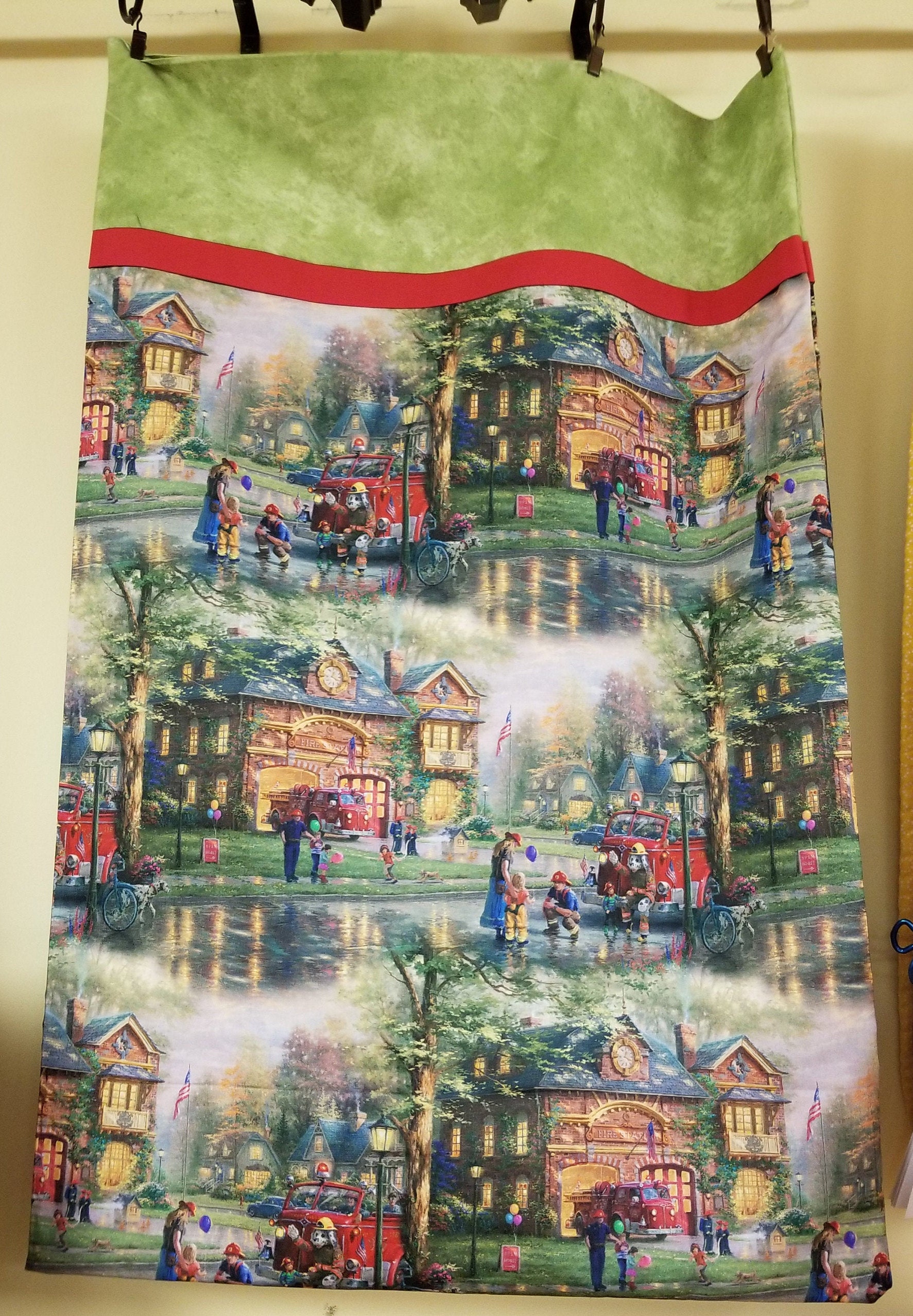 Thomas Kinkade Hometown Firehouse Pillow Case Colorful Fabric