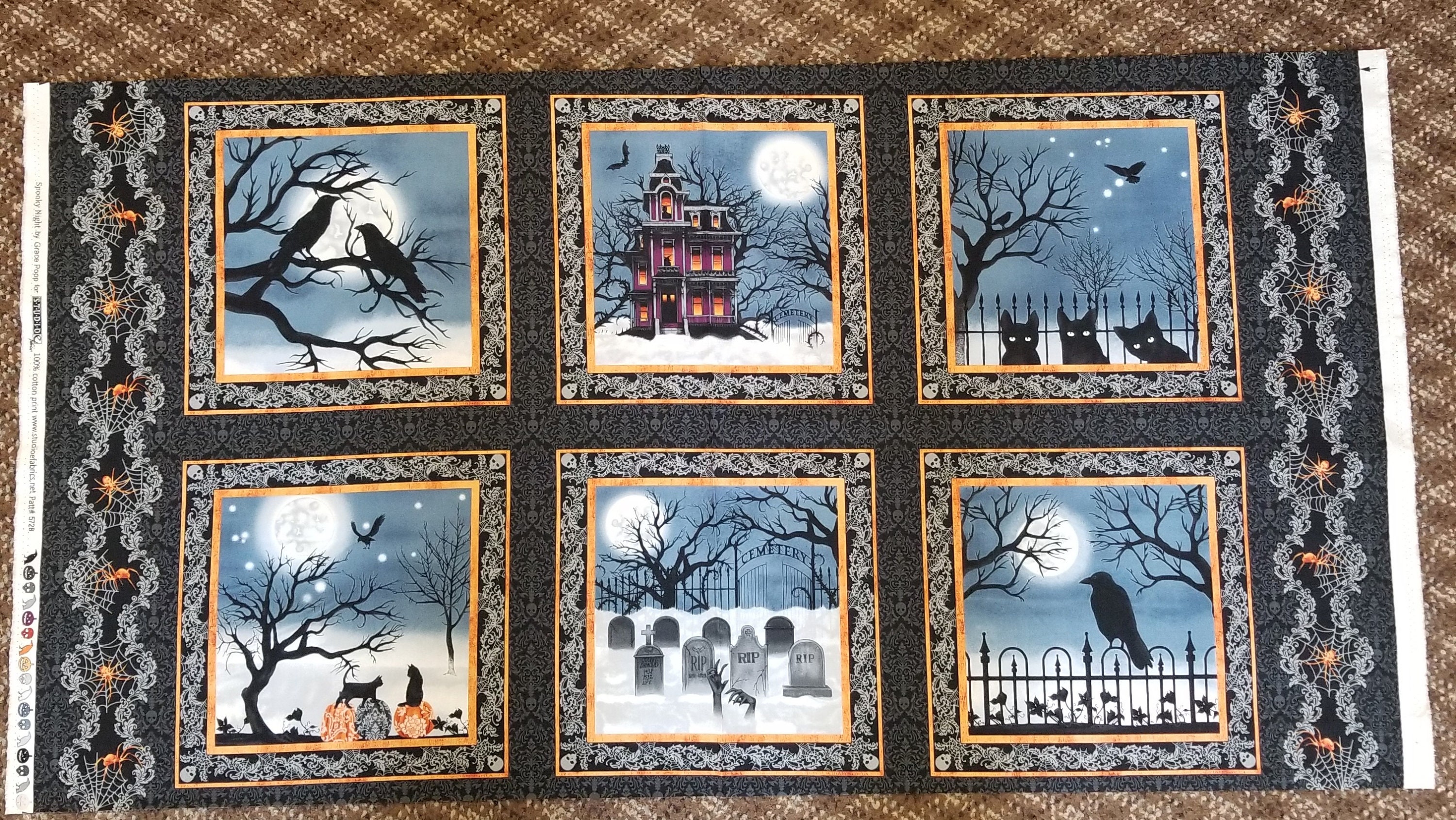 Halloween Fabric Panel Haunted Night Quilt Panel Etsy
