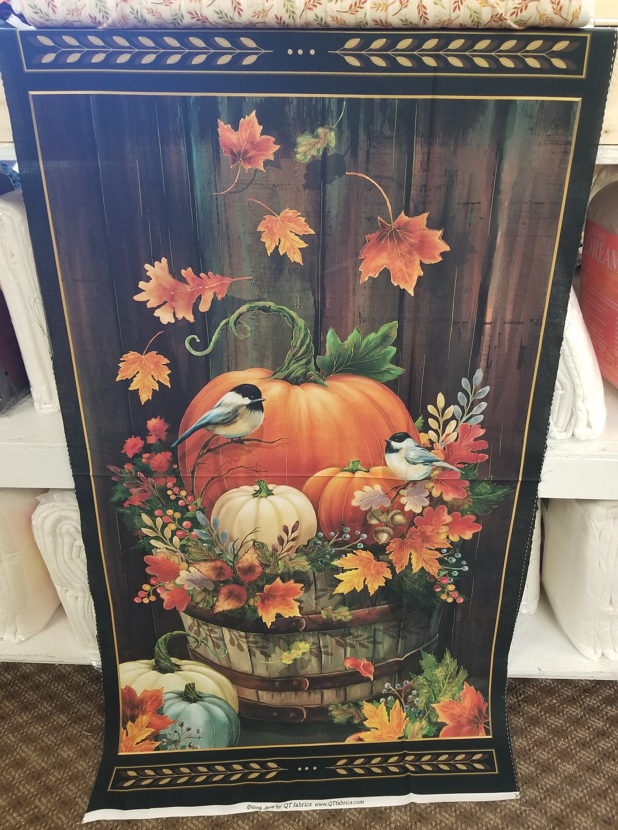 Fall Harvest Fabric Panel, Thanksgiving Pumpkins Quilt Panel