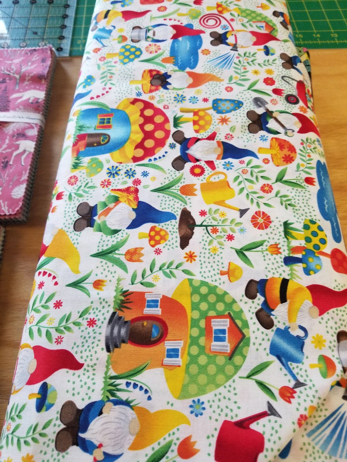 Gnome Quilt Fabric Garden Gnome Fabric Etsy