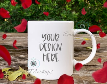 Día de San Valentín 11oz taza mockup, Roses Coffee Mug Mockup, White Mug Mockup, Summer Coffee Cup Mockup, Styled Stock Photography Mug Photo