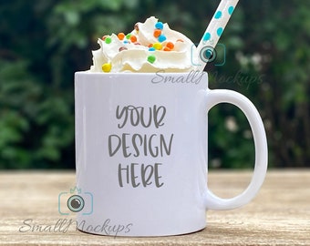 White Mug Mockup, Whipped Cream Topper Hot Chocolate Product Mockup, Outdoors 11oz Coffee Mug Mockup, Cup Mockup, Graphic Design Mock Up
