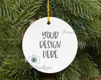 Ornament Mockup, Christmas Ornament Mockup, Round POD Template Mockup, White Ceramic Ornament Mock Up, Transparent PNG Outdoors Photo Stock