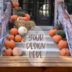 Fall Blank Mockup Background, Fall Décor Rustic Table Mockup, Thanksgiving Pumpkin Shelf Background, Autumn Backdrop Photo, Halloween Mockup