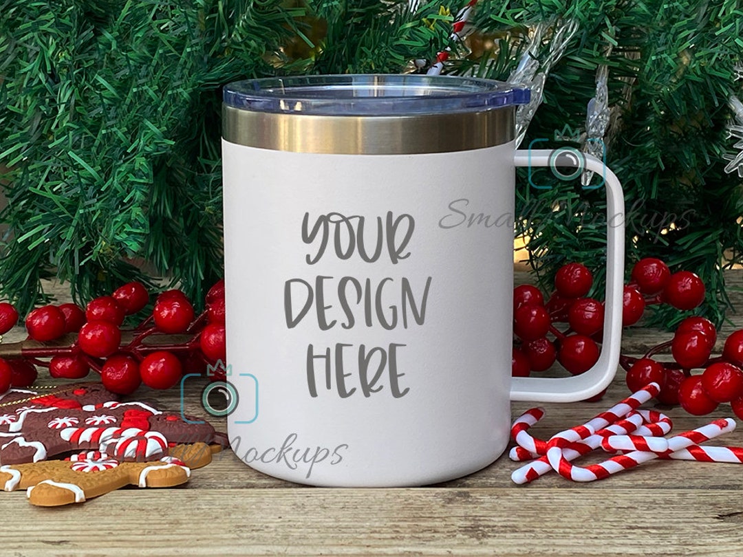 Christmas Travel Mug With Lid Mockup Winter Holiday Mockup Etsy