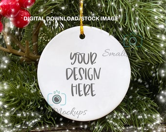 Ornament Mockup, Round Christmas Ornament Mockup, Blank White Ceramic Ornament Graphic Design Mock Up, Transparent PNG Outdoors Photo Stock