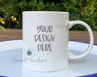 Outdoor Mug Mockup,  11oz Mug Mockup, Summer White Coffee Mug Mockup, Coffee Cup Mockup, Styled Stock Photography, Rustic Mug Photo