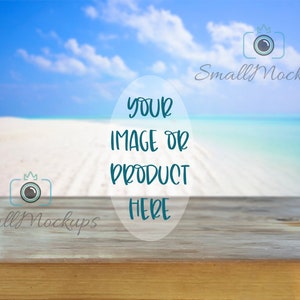 Maqueta de fondo de producto de verano, Beach Sea Ocean Blank Outdoors Rustic Table Fondo digital, Fondo de fotos de primavera, Diseño gráfico