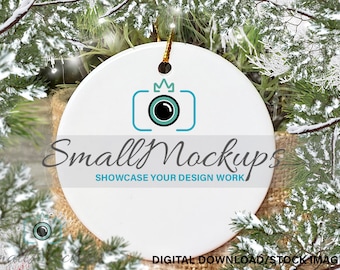 Ornament Mockup, Round Ceramic Christmas Ornament Mockup, White Ornament Snow Graphic Design Mock Up, Transparent PNG Outdoors Photo Stock