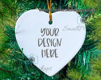 Heart Shape Ornament Mockup, Wedding Ornament Mockup, Christmas Tree Ceramic Ornament Mockup, White Ornament Holiday Decoration Mock-Up,