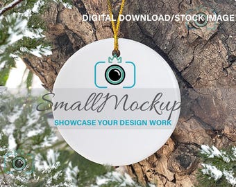 Round Ornament Mockup Photo Ceramic Christmas Ornament Mockup Blank White Ornament Graphic Design Transparent PNG Holiday Decoration Mock Up
