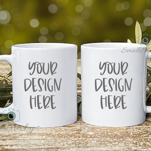 11oz Two White Coffee Mugs Set, Couples Mockup Coffee Mugs Mockup Photo, His and Hers Matching Mugs Mockup, Double Mugs Outdoors Background