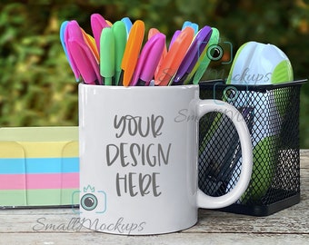 11oz Mug Mockup, Office Product Mockup, Back To School White Mug Mockup, Teacher Desk Coffee Mug Mockup, Student Table Cup Mockup