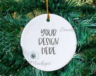 Christmas Ornament Mockup: Round White Ceramic (PNG, JPG Digital Download)