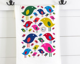 Flour Sack Tea Towel | Bright Birds, Chickadees, Seaside, Butterflies or Boston Skyline