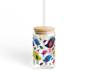 Bright Bird Sipper Glass Tumbler 16oz - Bamboo Lid