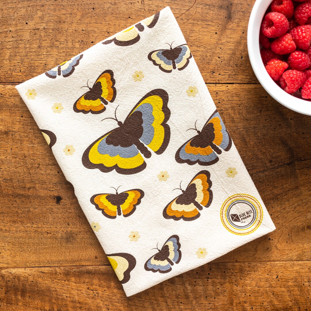 Butterfly Tea Towel in Natural Flour Sack Etsy