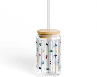Seaside Sipper Glass Tumbler 16oz - Bamboo Lid