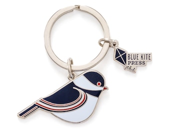 Chickadee Enamel Keychain in Silver with Kite Charm