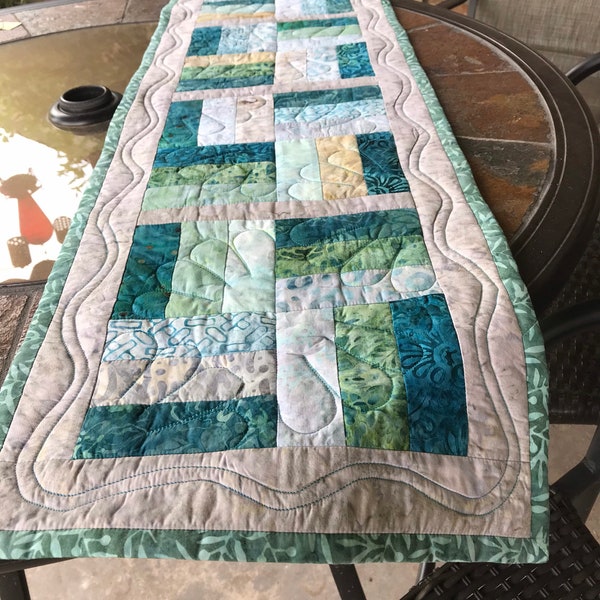 Teal and Gray Batik Table Runner