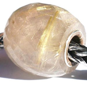 Golden Rutile faceted barrel bead - semi-precious gemstone 13.4mm - fits European charm bracelets