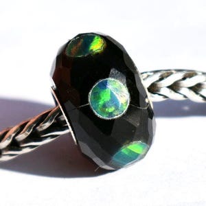 Black Onyx charm bead Natural Opal inserts: 14.8mm, full silver core, for European Bracelets
