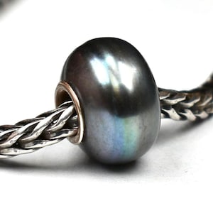 Natural Grey Freshwater Pearl charm bead, 13.4mm, full silver core, for European Charm Bracelets