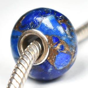 Kupfer Lapis Lazuli Halbedelstein Perle: 14 mm, voller Silberkern, für europäische Armbänder