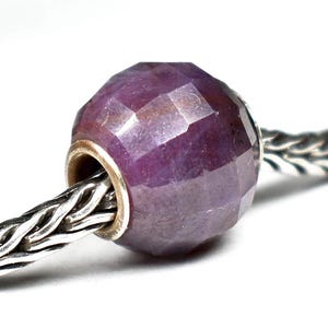 Natural Ruby faceted ball charm bead, 12.5mm, full silver core, for European Charm Bracelets