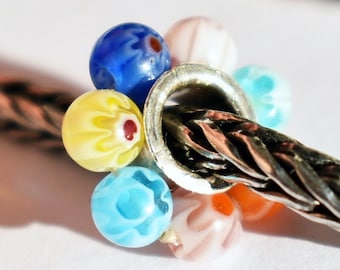 Millefiori glass seed bead 13mm - multicolour floral glass bead- fits European charm bracelets