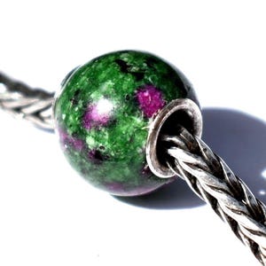 Ruby Zoisite round charm bead 12.4mm, full silver core, lab-created gemstone, fits European bracelets