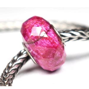 Pink Ruby Corundum faceted charm bead: 15mm, full silver core, for European Bracelets