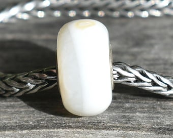 Natural White Opal charm bead: 14.4mm, full silver core, for European Charm Bracelets